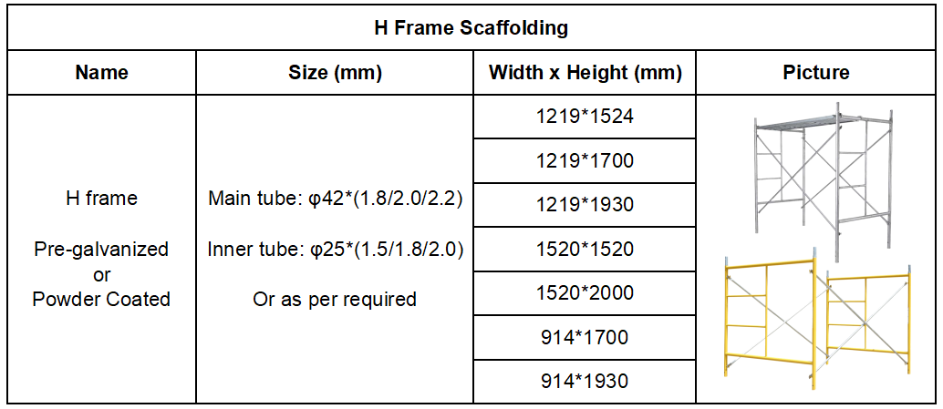 H frame scaffolding