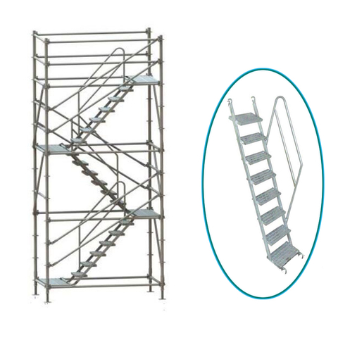 Steel Staircase with Landing and handrails for scaffolding tower 