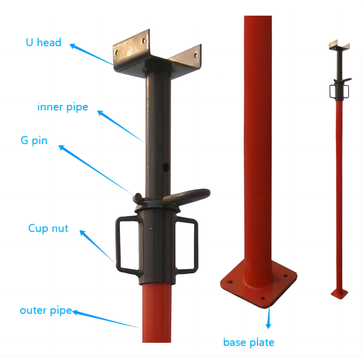Technical drawing and application of adjustable steel shoring props