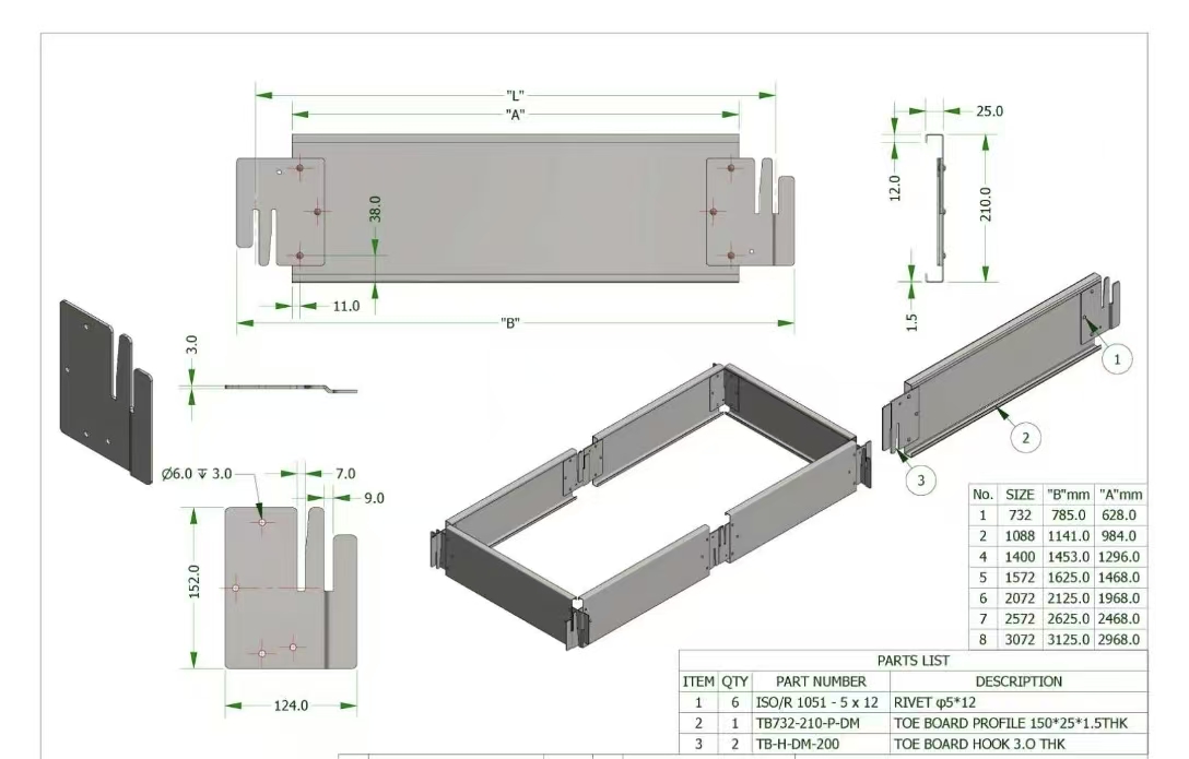 150mm Scaffolding Steel Toe Board 